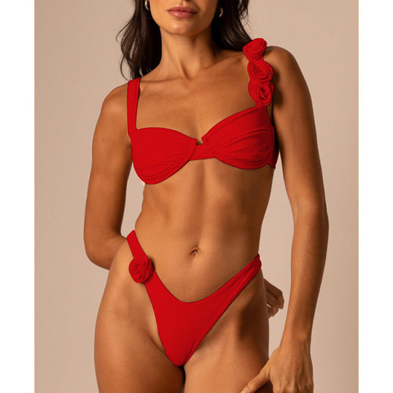 Flower Strap Bikini High Waist Triangle Sexy Swimwear