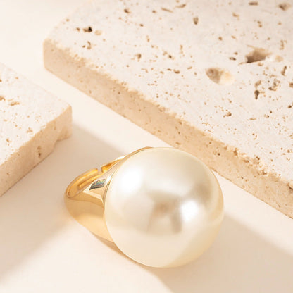 Fashionable Pearl Inlay Adjustable Open Ring For Women