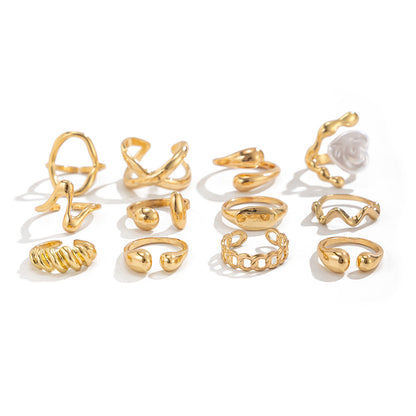 Irregular Metal Shine Rings For Women With Baroque Pearl Design