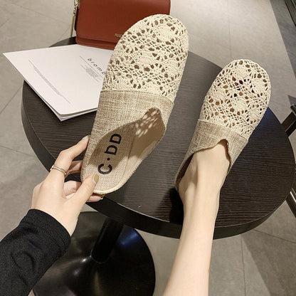 Baotou Slippers Women'S New Summer Fashion Outerwear Mesh Flat Bottomless Lazy Sandals