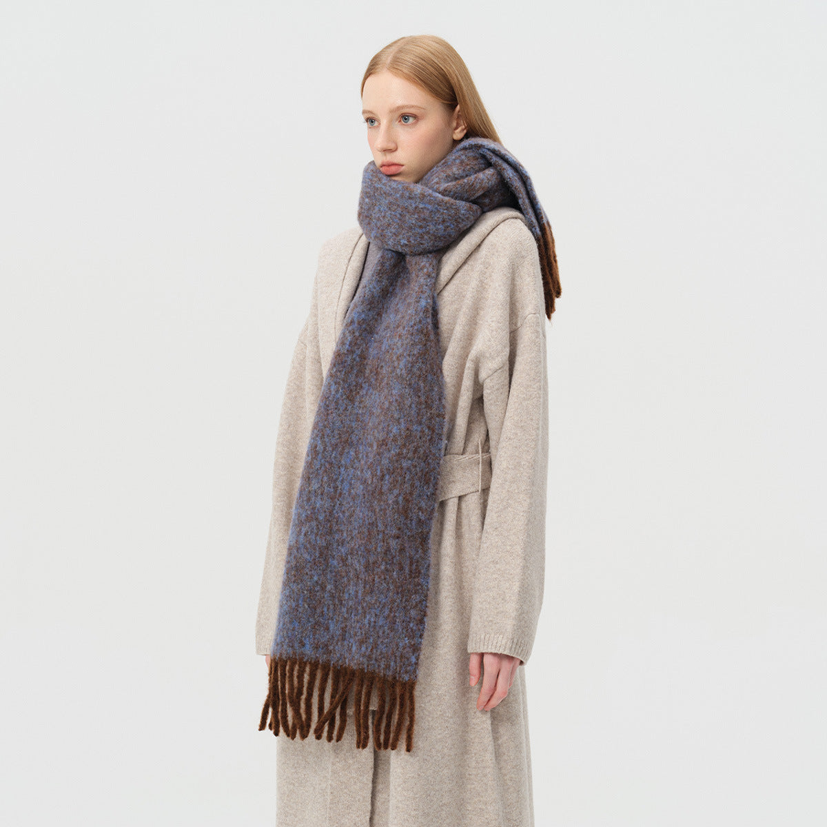 Fringe Alpaca Blend Scarf Stylish Warm Wrap