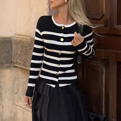 Elegant Striped Long Sleeve Vest For Women