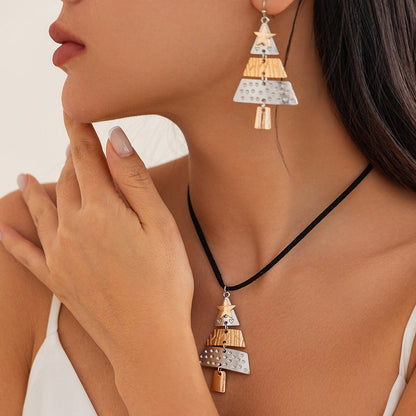 Christmas Tree Pendant Necklace Set 3D Geometric Design