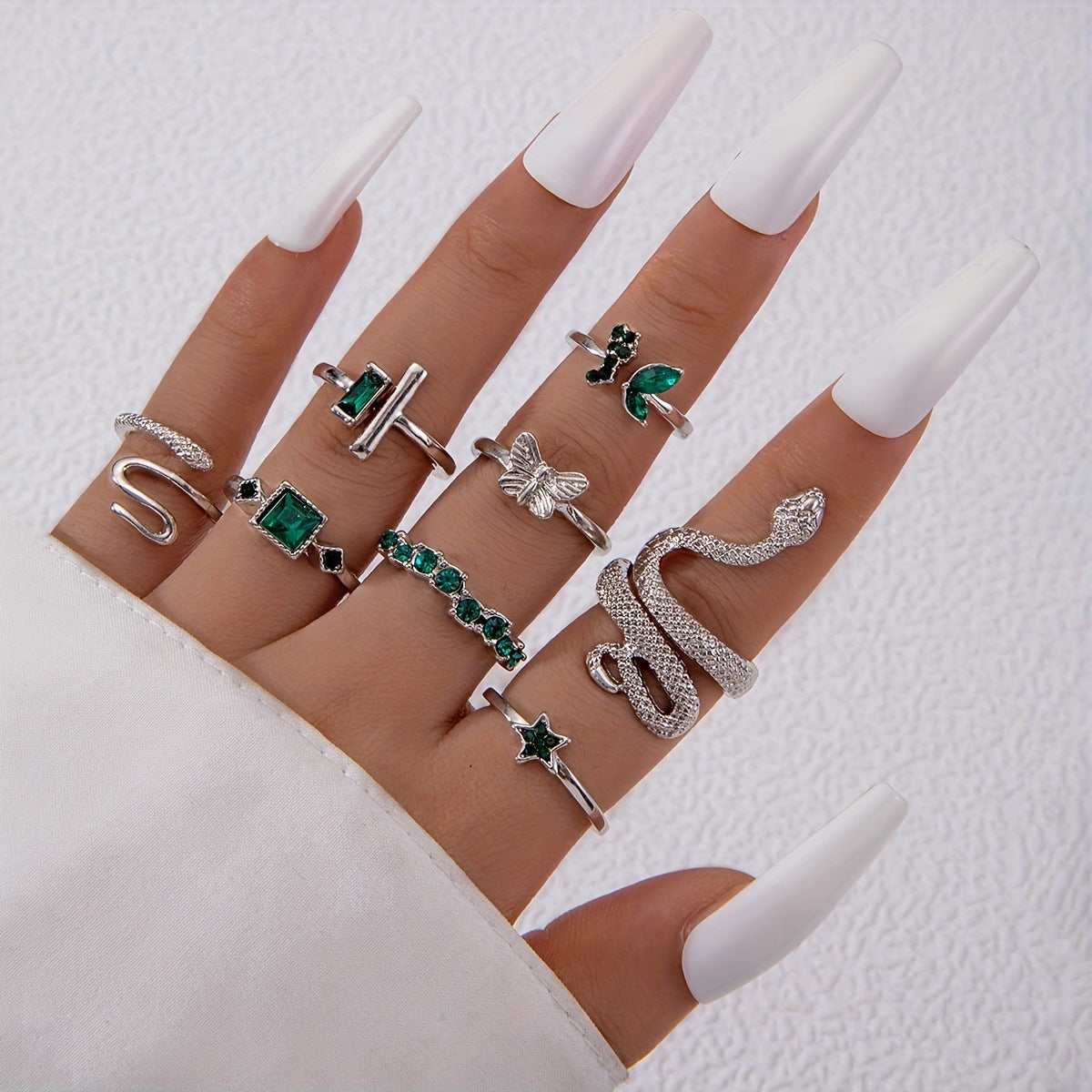 Snake Heart Shaped Gemstone Rings Jewelry Set