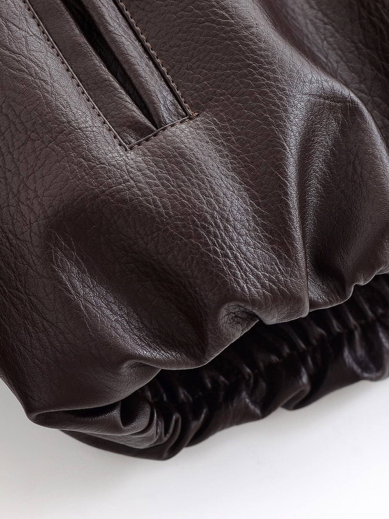 Simple Zipper Lapel Oversize Leather Jacket