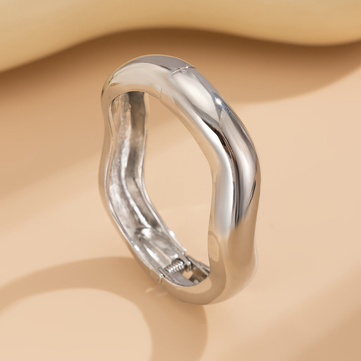 Irregular Smooth Alloy Cuff Bracelet Trendy Wave Open Design