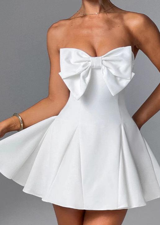 Strapless Lace Up Back Dress With Bow Detail