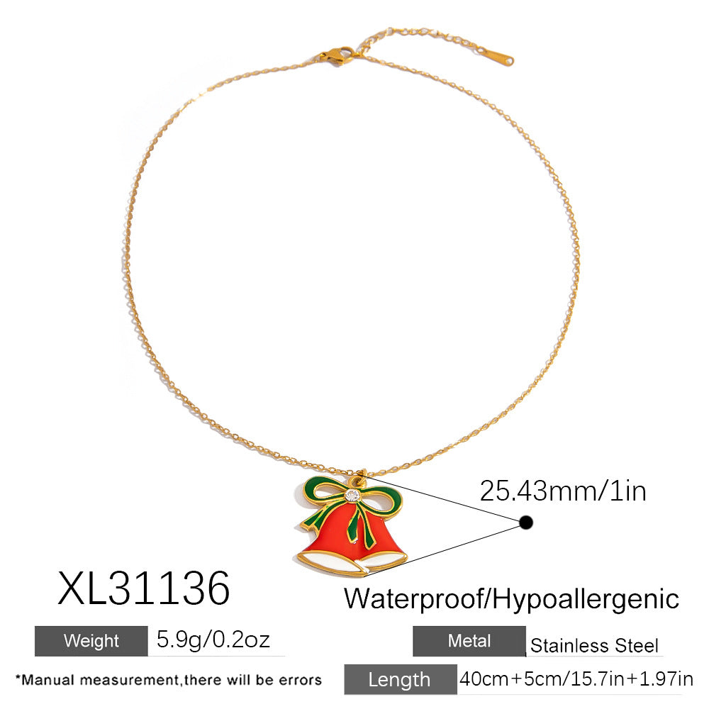 Cartoon Santa Claus Bell Pendant Stainless Steel DIY Necklace and Bracelet Set
