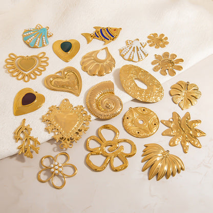 Handcrafted 18K Gold Heart Shell Pendant Necklace & Bracelet Set