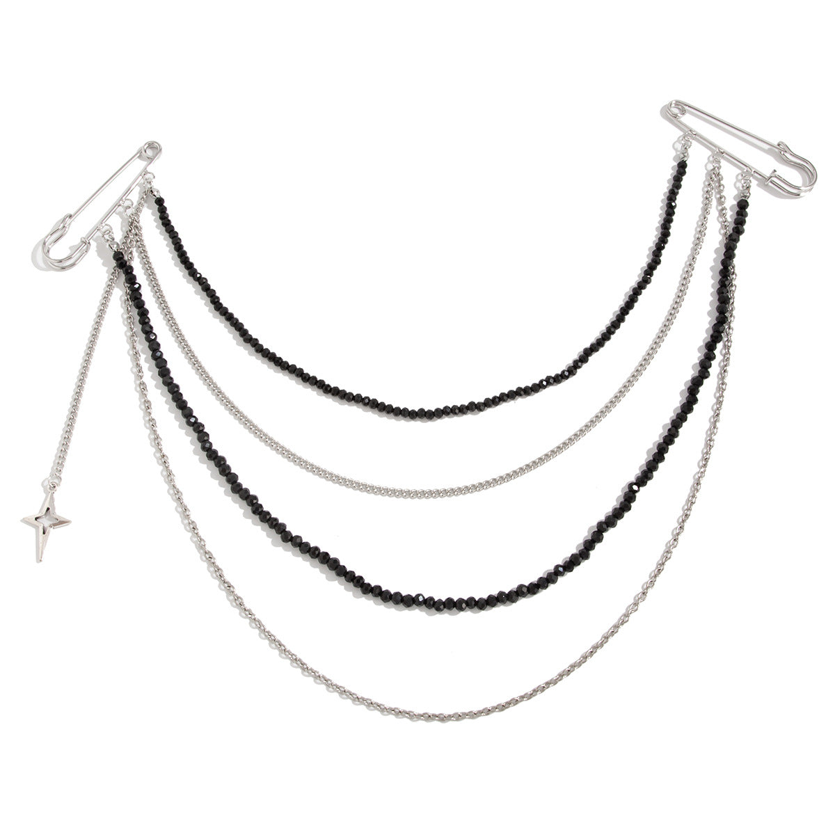 Punk Hip Hop Long Chain Tassel Brooch Stylish Star Dual Pins Suit Accessories