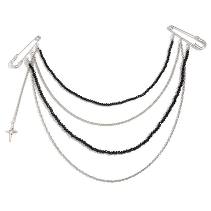 Punk Hip Hop Long Chain Tassel Brooch Stylish Star Dual Pins Suit Accessories