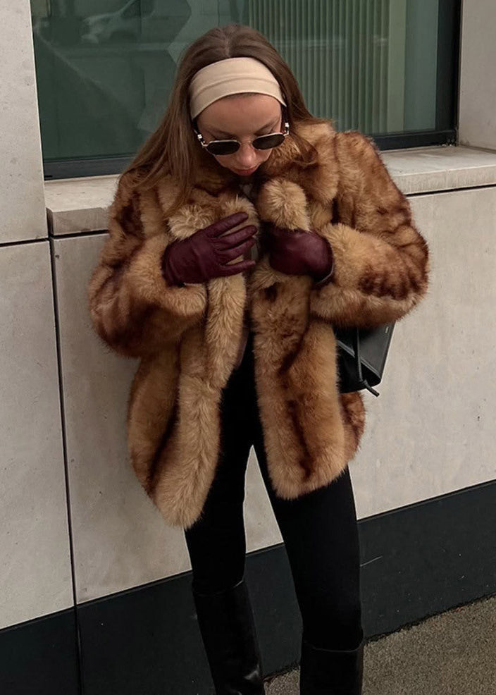 Plush Faux Fur Coat Brown Relaxed Silhouette
