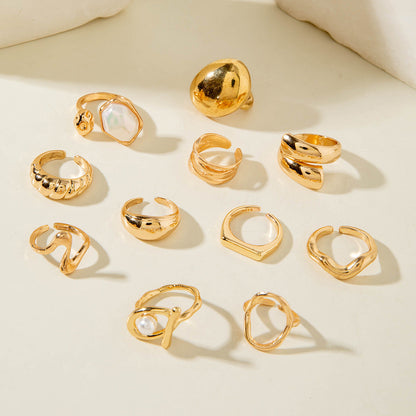 Floral Design Liquid Lava Opening Ring Set Fashionable Casual Jewelry