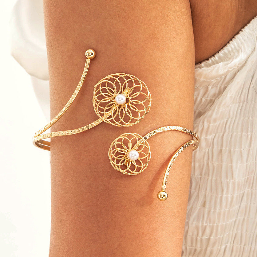 Floral Open Arm Cuff Bracelet Geometric Punk Style Beach Party Jewelry