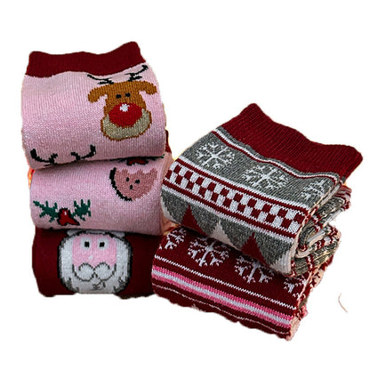 Funny Cartoon Print Warm Christmas Socks Set