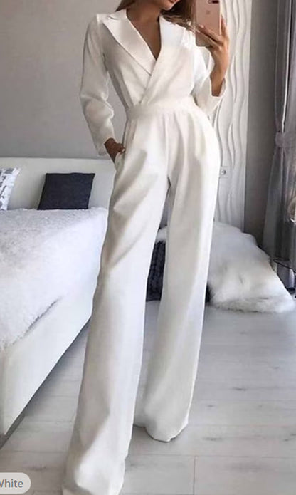 Elegant Casual Jumpsuit with Three-Quarter Sleeve in Polyester