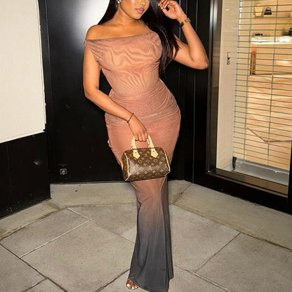 Elegant Color-Blocked Strapless Midi Dress With High Waist
