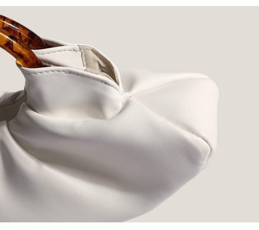 Ruched Cloud Round Handle PU Leather Handbag