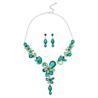 Floral Crystal Layered Necklace and Earring Set