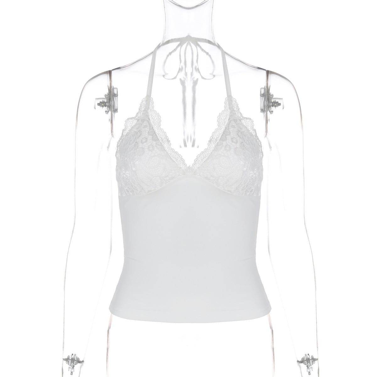 Sensitive Lace Trim Backless Strapless Top