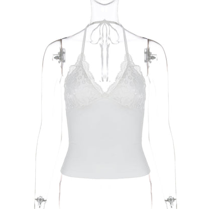 Sensitive Lace Trim Backless Strapless Top