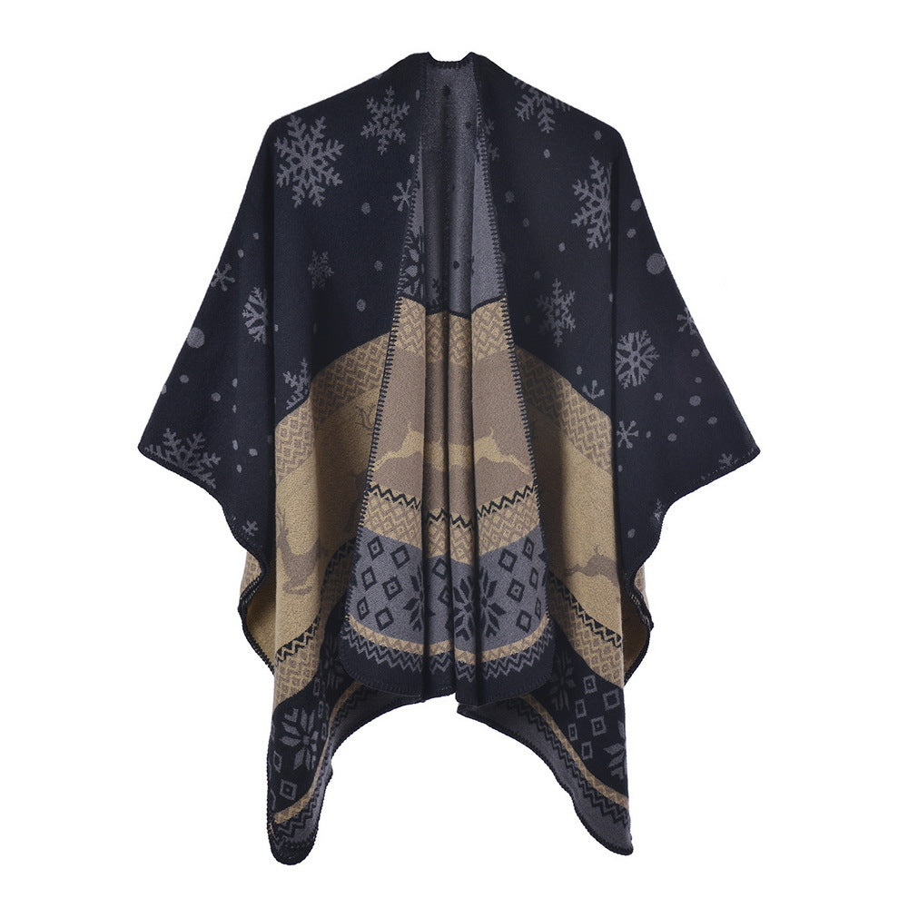 Faux Cashmere Split Shawl Stylish Thermal Scarf Christmas Gift Double-Sided Thick Shawl