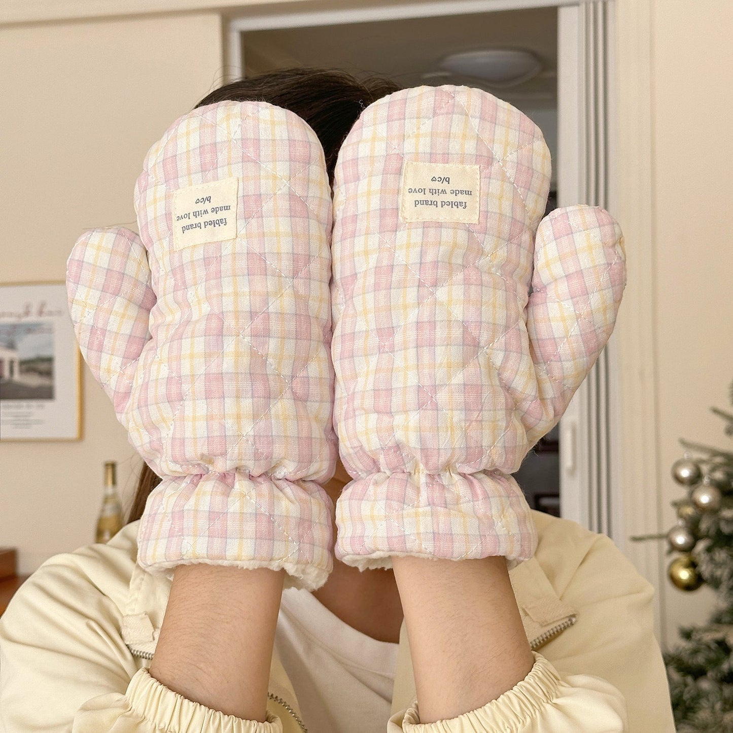 Quilted Diamond Gloves Thick Warm Touchscreen Gloves for Women
