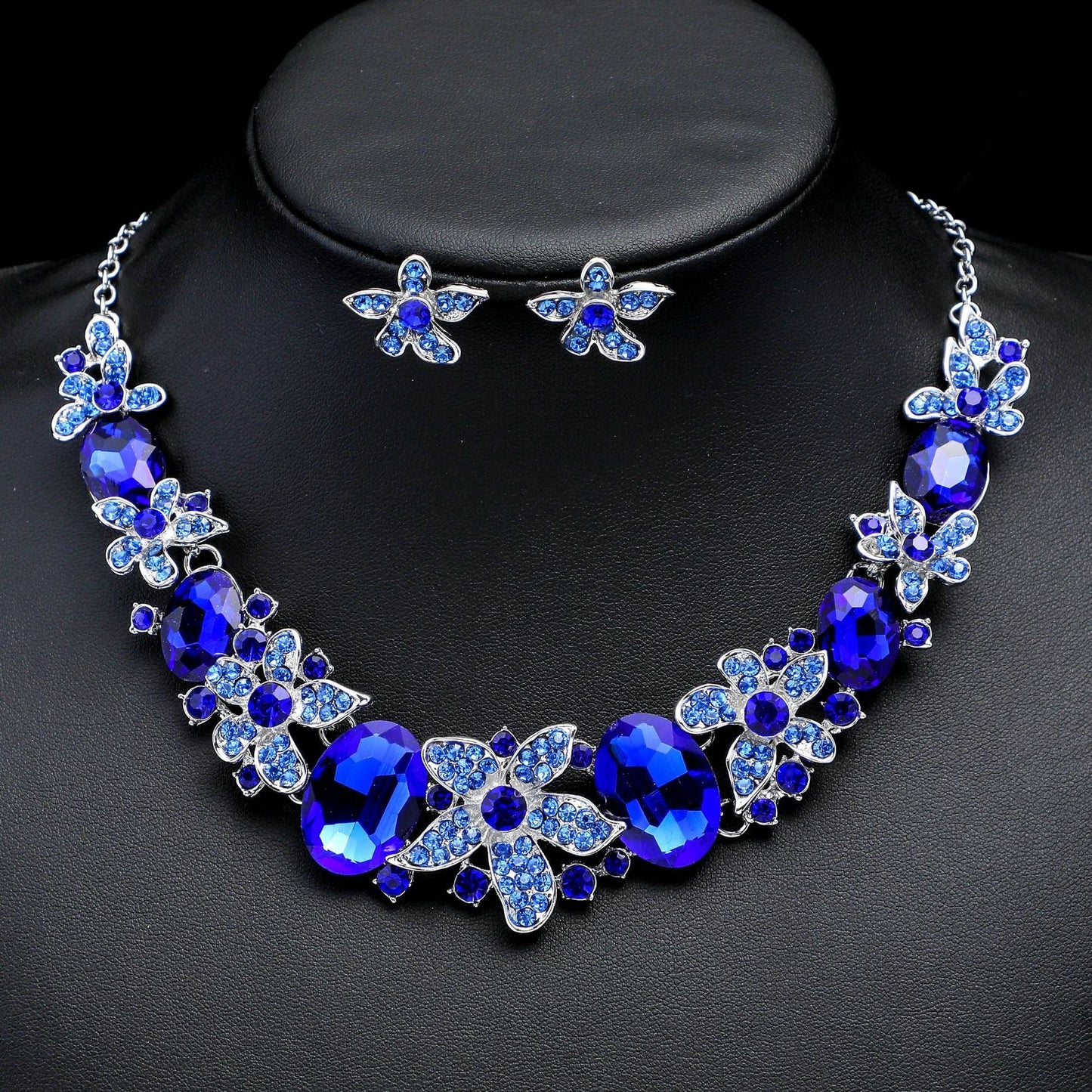 Exaggerated Vintage Gemstone Necklace and Earring Jewelry Set