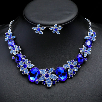Exaggerated Vintage Gemstone Necklace and Earring Jewelry Set