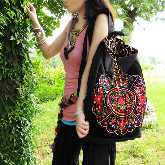 Original Ethnic Style Literature And Art Versatile Retro Tibetan Style Embroidered Backpack Travel Bag Canvas Bag