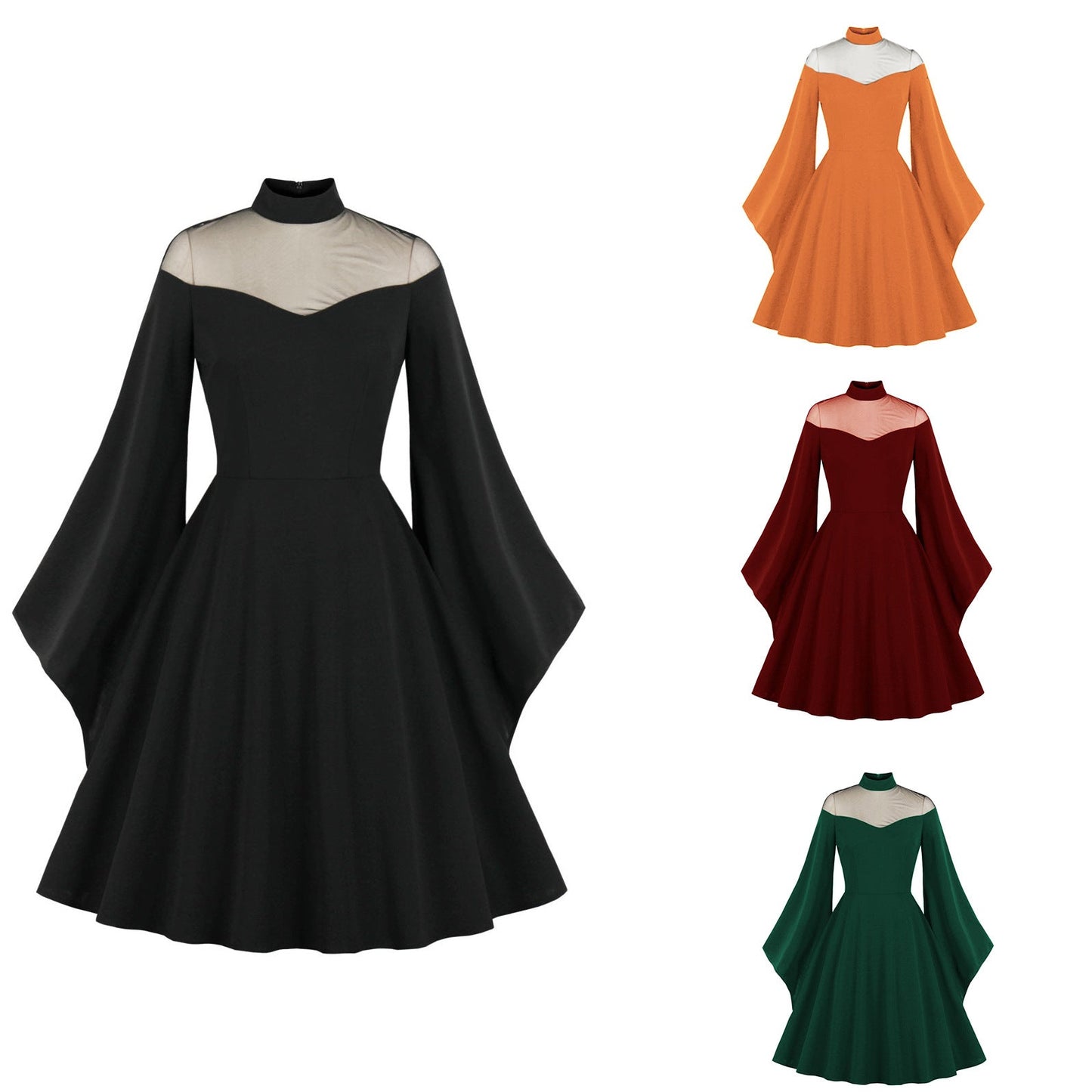 Black Queen Bell Sleeve Vintage Dress