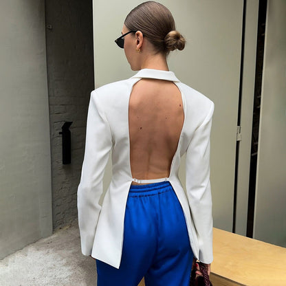 Fashionable Sexy Backless Slim Fit Long Sleeve Blazer