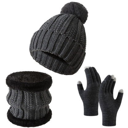 Winter Knitted Warm Gloves, Hat, Scarf Set - Thickened Cozy Design