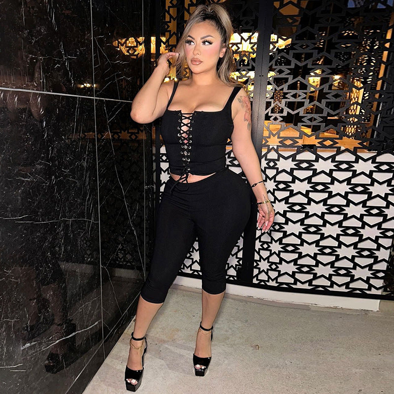 Sexy Crop Top and Short Set with Straps â€?Casual Street Style
