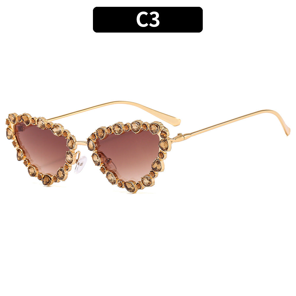 Cateye Sunglasses with Rhinestones Stylish Metal Frame Party Glasses