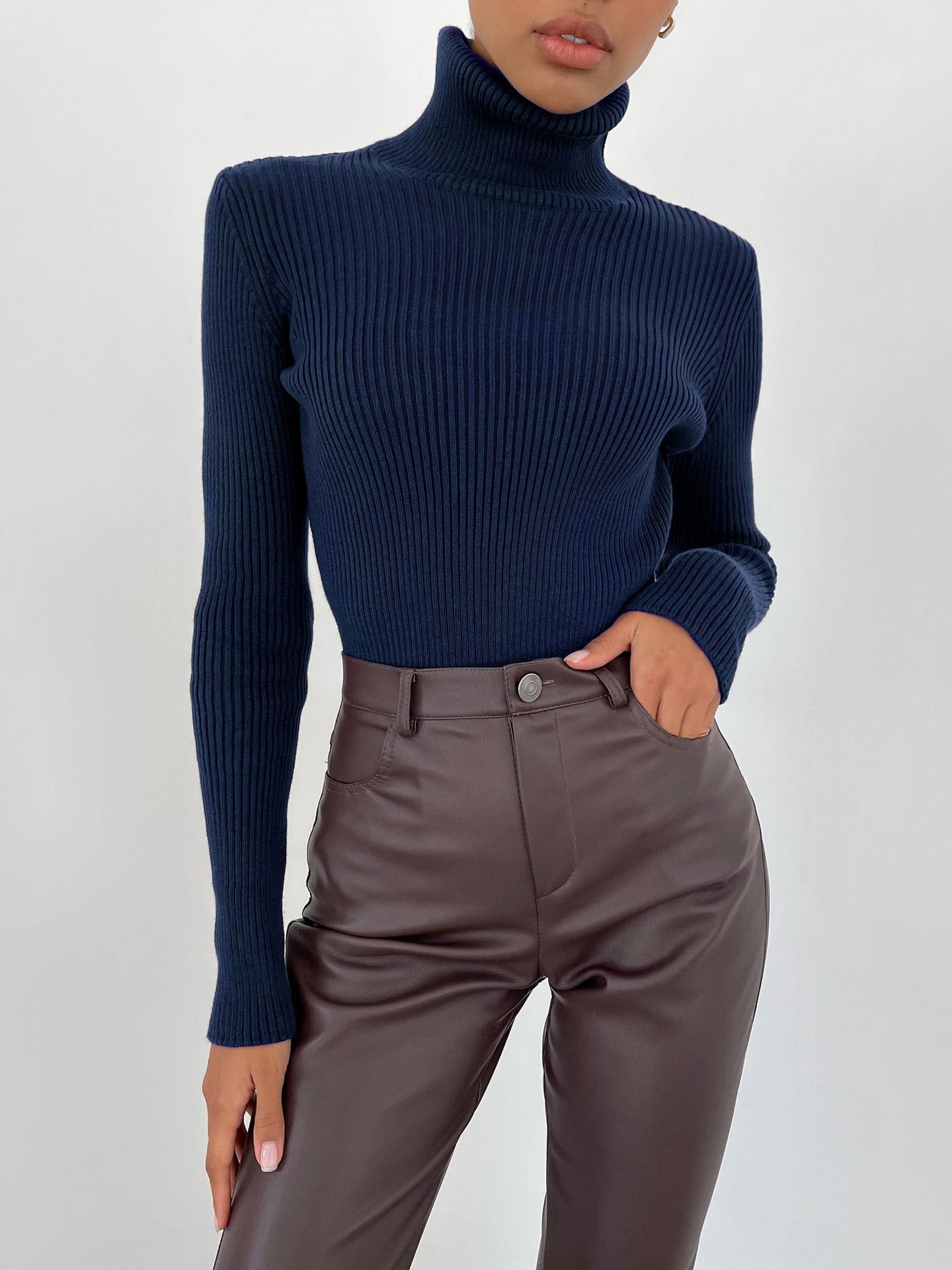 High Neck Knitted Sweater Comfortable Casual Pullover