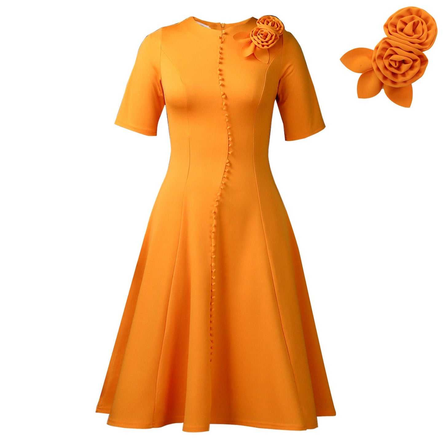 Elegant Solid Color A-Line Dress With Short Sleeves