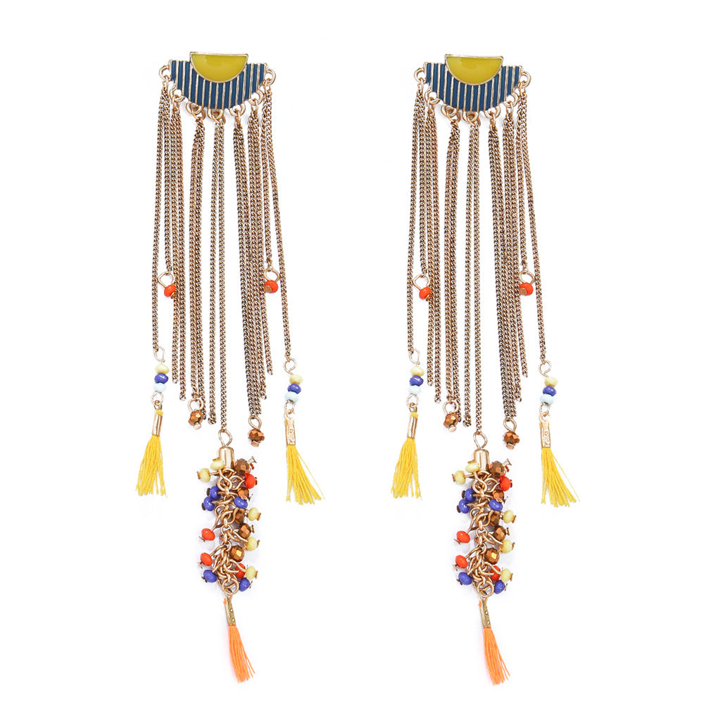 Bohemian Tassel Drop Earrings Colorful Ethnic Jewelry Set