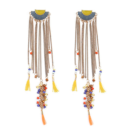 Bohemian Tassel Drop Earrings Colorful Ethnic Jewelry Set