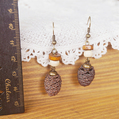 Vintage Botanical Long Wooden Earrings with Unique Design