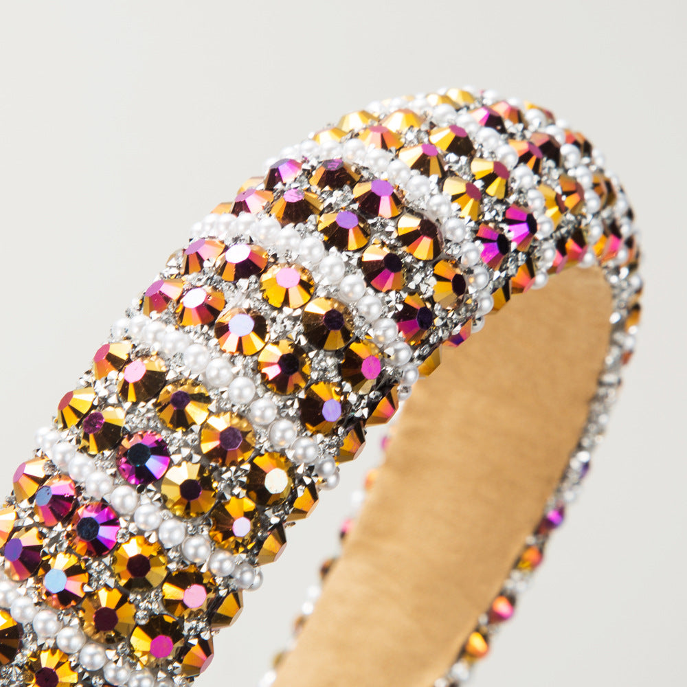 Baroque Rhinestone Pearl Wide Headband For Women