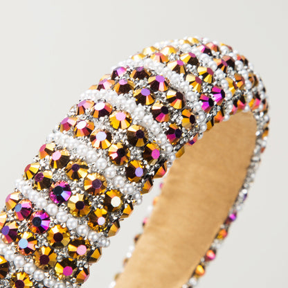 Baroque Rhinestone Pearl Wide Headband For Women