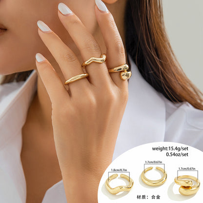 Trendy Geometric Metal Rings Set For Women
