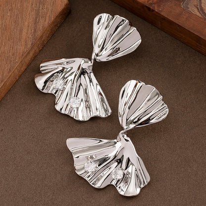 Elegant Ginkgo Leaf Earrings With Rhinestones For Women