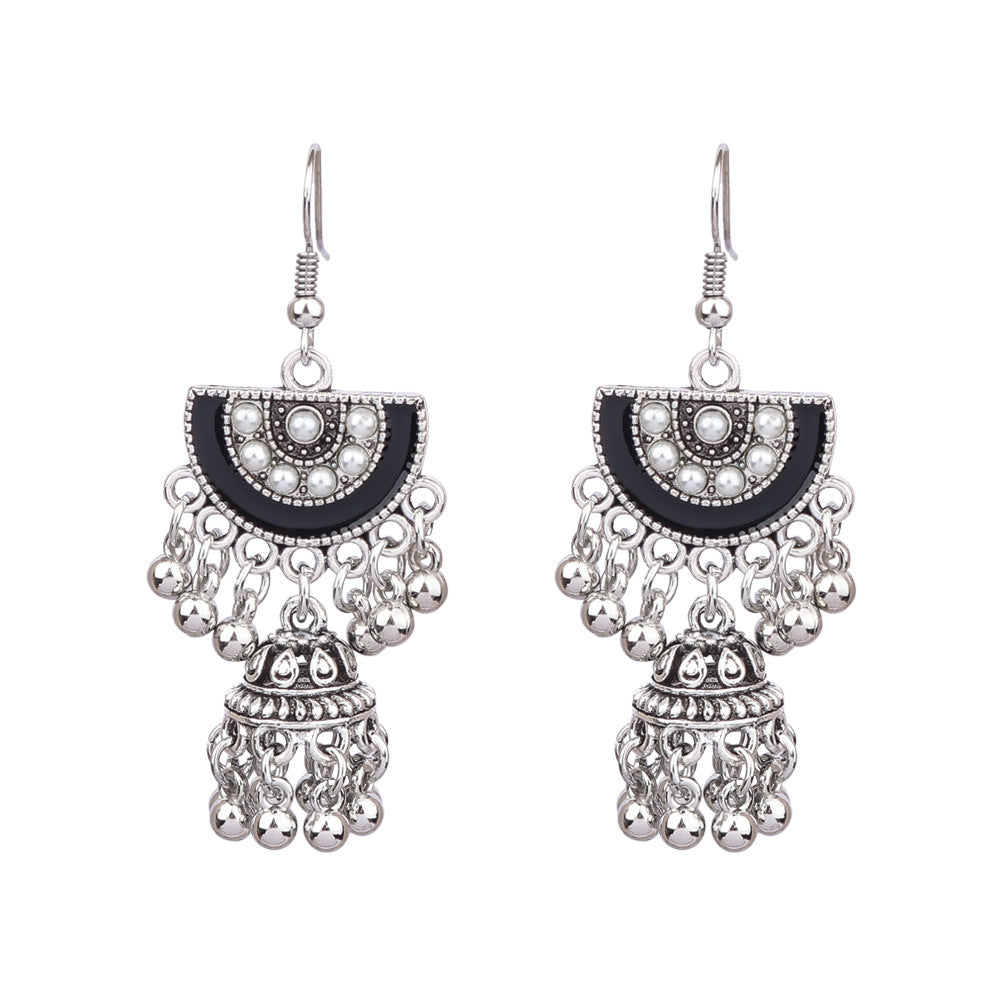 Vintage Tribal Silver Earrings with Beads and Tassels