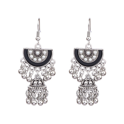 Vintage Tribal Silver Earrings with Beads and Tassels