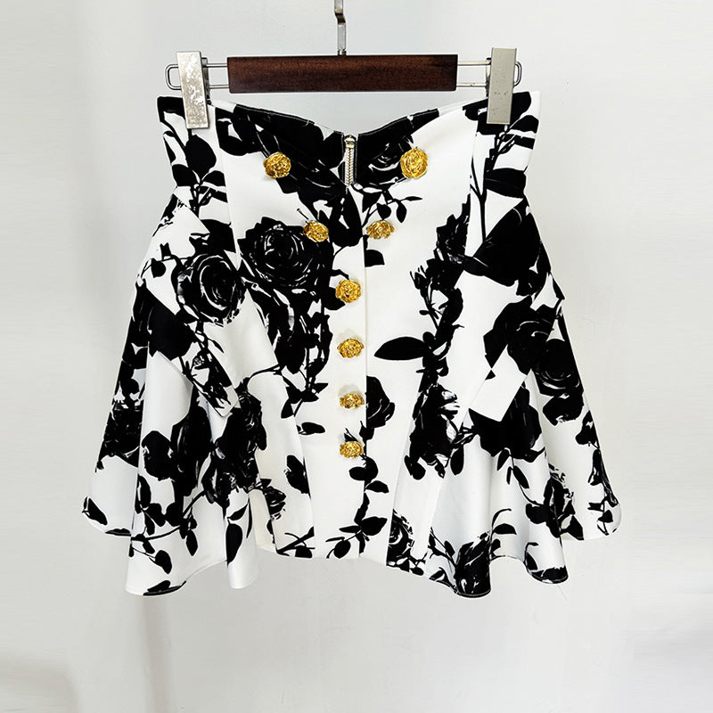 Floral Print A-Line Skirt Elegant Casual Wear