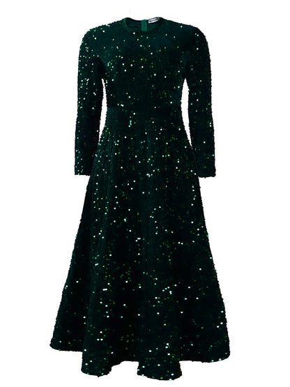 Elegant Long Sleeve Sequin A-Line Dress For Evening Events