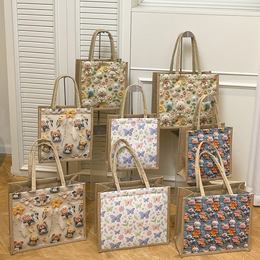 Stylish 3D Patterned Linen Tote Bag for Women