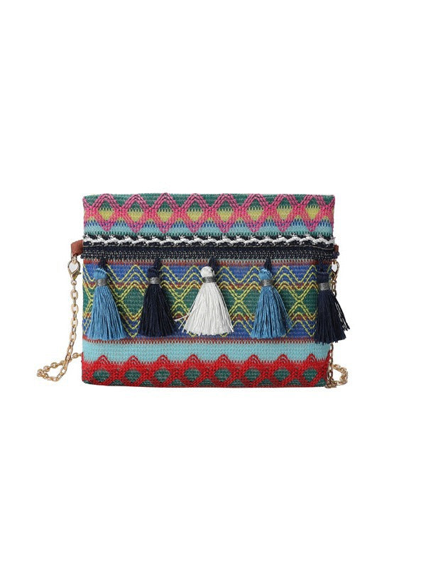 Trendy Woven Fringe Shoulder Bag Cotton
